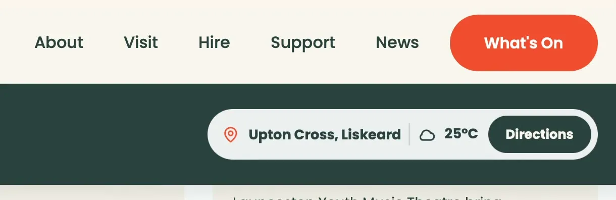 Live weather and location shown on the Sterts What’s On page
